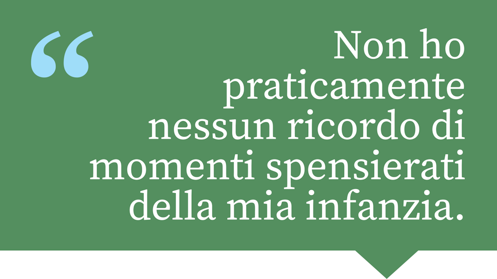 Non ho praticamente nessun ricordo di momenti spensierati della mia infanzia.